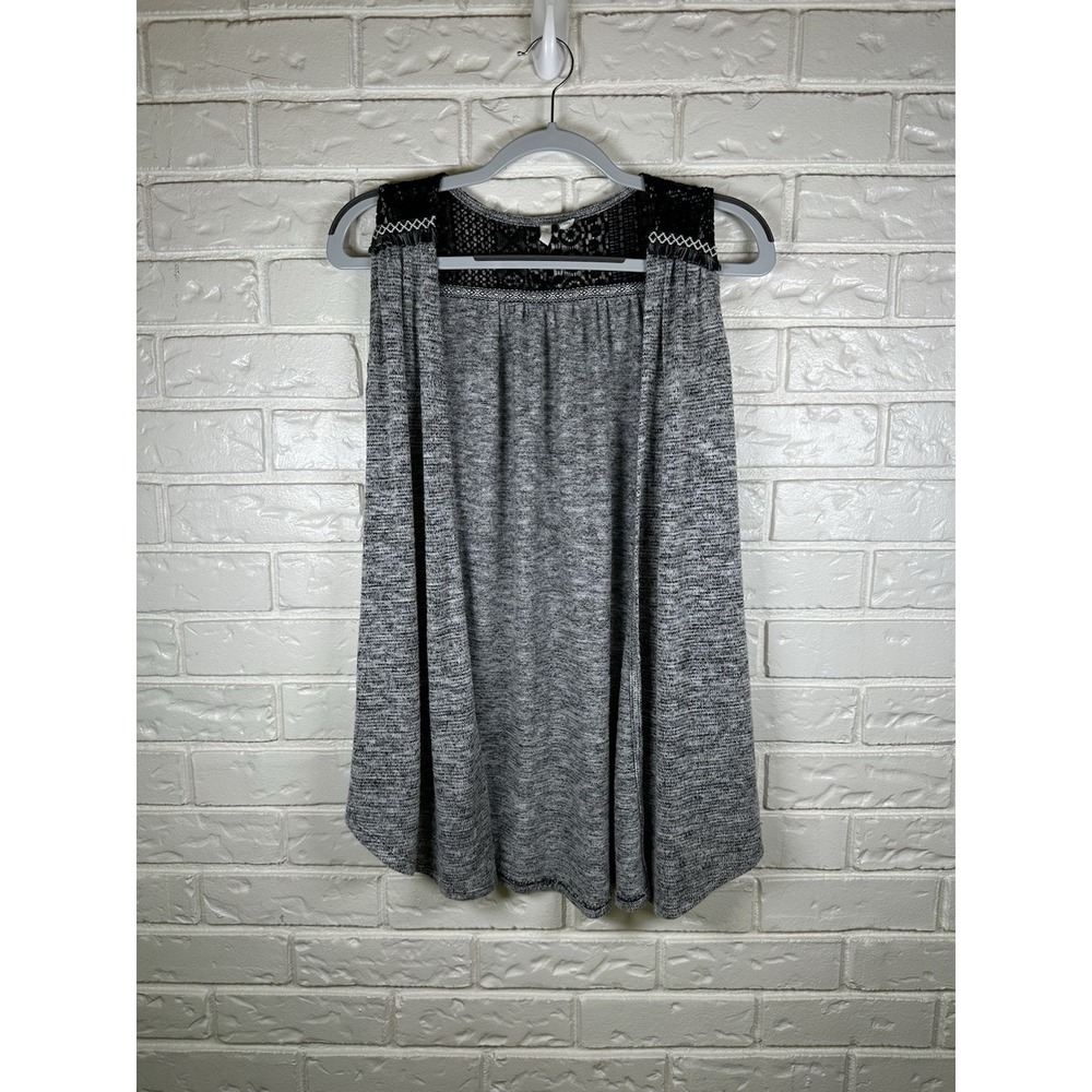 Cato XS Gray Marled Lace Yoke‎ Sleeveless Tunic Top Boho Lightweight